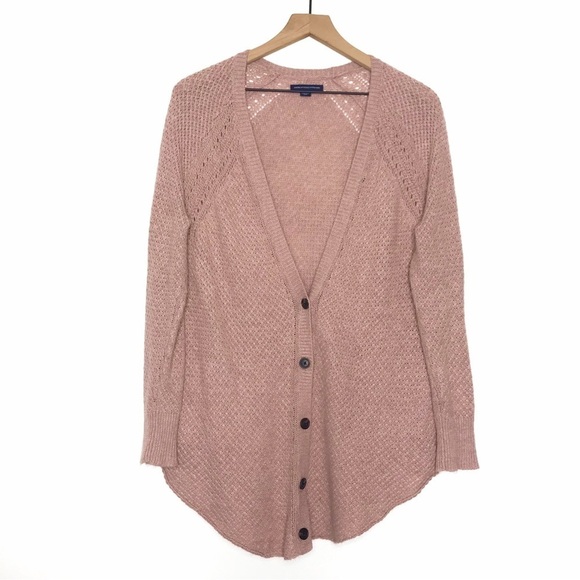 AMERICAN EAGLE Waffle Knit Shirttail Boyfriend Cardigan Sweater M - Picture 1 of 8